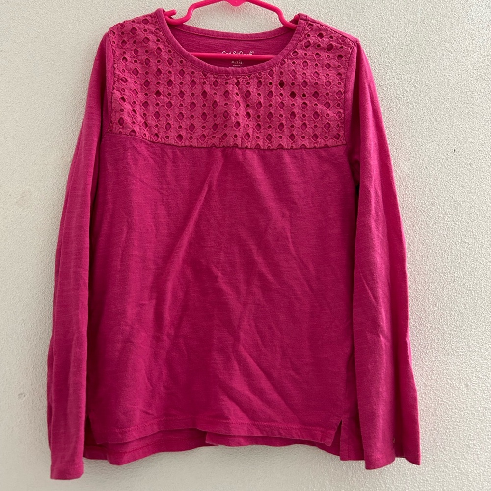 Cat & Jack Pink Fuchsia Lace Detail Top Girls size Medium 7/8